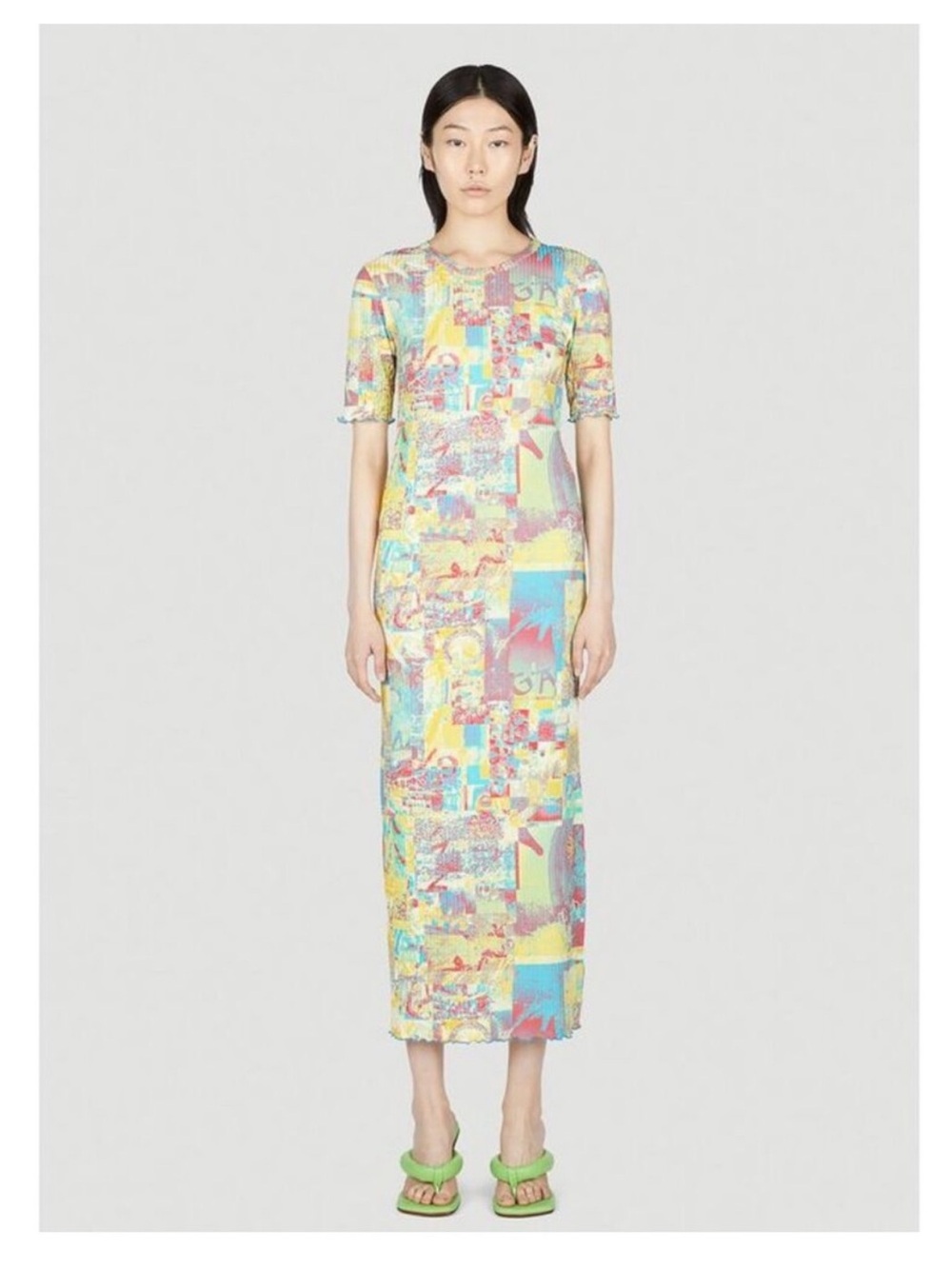 GANNI Printed Rib Jersey Maxi Dress XXL